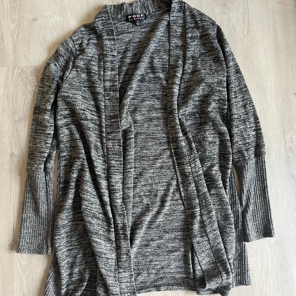 Poof New York Womens Open Front Cardigan Sweater Size Small Heather Gray